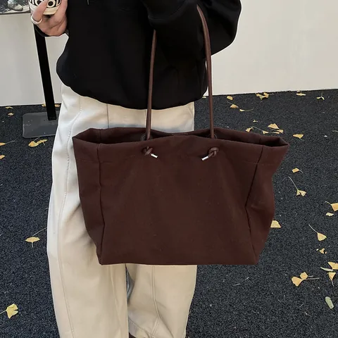 Bolso Tote de Gamuza Esmerilada Vintage Gran Capacidad para Mujer Invierno Minimalista Urbano Color Sólido Bolso de Hombro para Uso Diario