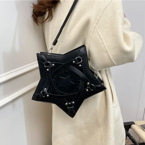 Unique Pentagram Star Shaped PU Leather Crossbody Bag For Women Rivets Criss Cross Straps Fashion Niche Shoulder Bag