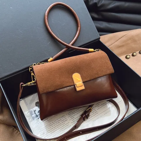 Bolso de Axila Vintage para Mujer de Cuero PU y Gamuza Patchwork Bolso de Hombro Bandolera Retro Color de Contraste Con Hebilla de Metal Bolso Cuadrado Pequeño