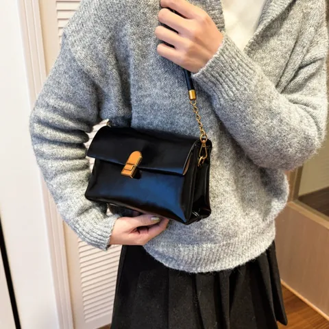 Bolso de Axila Vintage para Mujer de Cuero PU y Gamuza Patchwork Bolso de Hombro Bandolera Retro Color de Contraste Con Hebilla de Metal Bolso Cuadrado Pequeño
