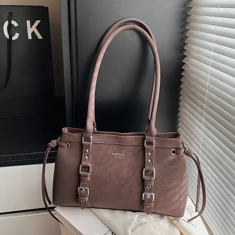Vintage PU Leder Unterarmtasche Für Damen Große Kapazität Tote Schultertasche Mit Schnalle Dekor Buchstabendruck Handtasche