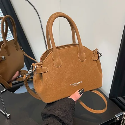 Retro Frosted PU Leder Handtasche Für Damen Vintage Buchstabendruck Schulter Umhängetasche Minimalistische Henkeltasche