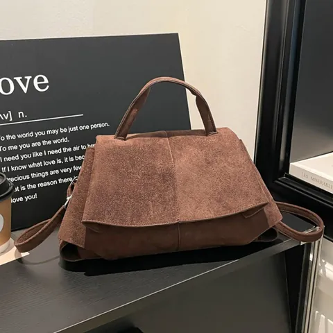 Women Vintage Suede PU Leather Handbag Large Capacity Shoulder Bag With Adjustable Strap Urban Minimalist Daily Travel Tote Bag