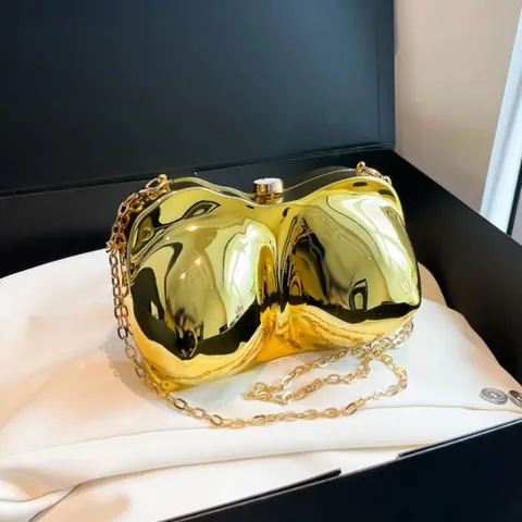 Avant-Garde Spiegel Lichaamsvorm Acryl Avondtas Metallic Textuur Ketting Crossbody Clutch Party Banket Accessoire