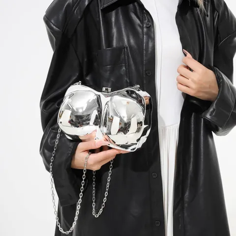 Avant-Garde Spiegel Lichaamsvorm Acryl Avondtas Metallic Textuur Ketting Crossbody Clutch Party Banket Accessoire
