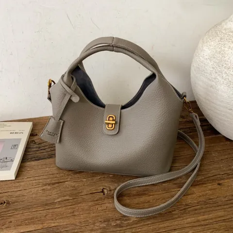 Bolso de Mano Retro con Patrón de Litchi de Cuero PU Para Mujer Bolso de Hombro Minimalista de Color Sólido Con Correa