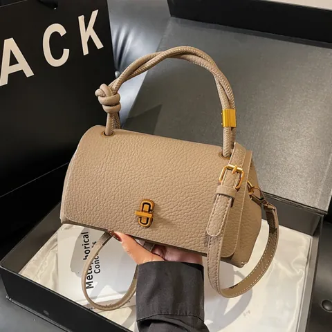Damen Litschitextur PU Leder Handtasche Gedrehter Griff Gold Twist Lock Umhängetasche Schulter Satchel Bag Für Damen