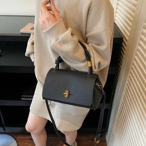 Damen Litschitextur PU Leder Handtasche Gedrehter Griff Gold Twist Lock Umhängetasche Schulter Satchel Bag Für Damen