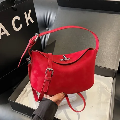 Minimalist Matte PU Leather Handbag For Women Elegant Solid Color Shoulder Bag With Lock Closure Daily Crossbody Purse