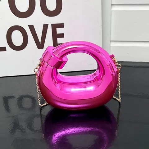 Metallic Mirror Crescent Hollow Out Mini Bag With Chain Geometric Geometric Evening Party Handbag For Women