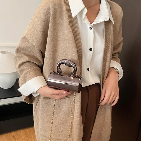 Luxury Acrylic Cylinder Mini Evening Bag Mirror Surface Clutch Purse With Metal Chain Strap For Women Party Banquet