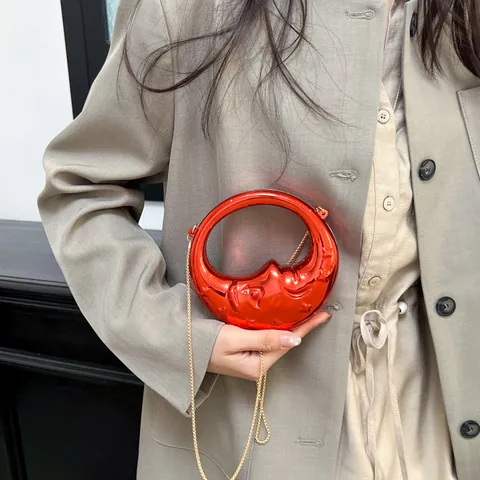 Mirror Acrylic Moon Face Crescent Shoulder Bag For Women Metallic Texture Star Relief Mini Chain Crossbody Party Clutch
