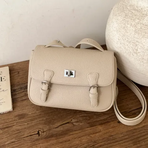 Retro Litschi Muster PU Leder Messenger Bag Für Damen Silber Drehverschluss Klappe Schulter Umhängetasche Lässige Tasche