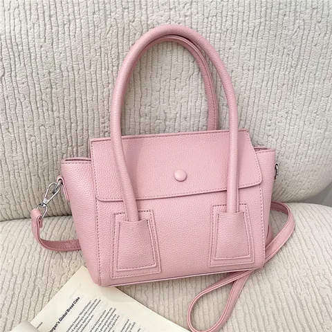 Borsa a Mano Donna in Pelle PU con Trama Litchi Grande Capacità Borsa Urbana Semplice a Tracolla con Cinghia Rimovibile