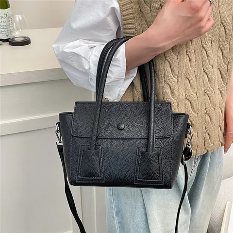 Borsa a Mano Donna in Pelle PU con Trama Litchi Grande Capacità Borsa Urbana Semplice a Tracolla con Cinghia Rimovibile