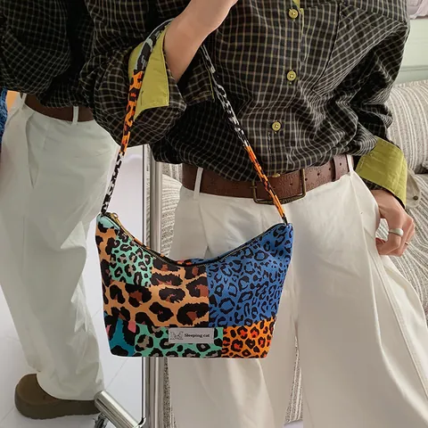 Vintage Leopard Print Hobo Bag For Women Stylish Fabric PU Underarm Shoulder Bag With Zipper Closure For Daily Shopping