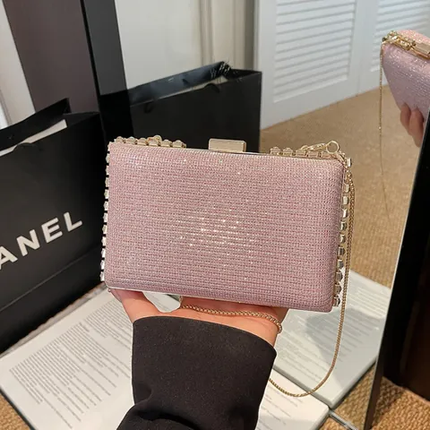 Women Luxury Evening Clutch Box Bag With Chain Sequin Rhinestone Shoulder Crossbody Bag For Party Wedding Elegant Small Acrylic Purse