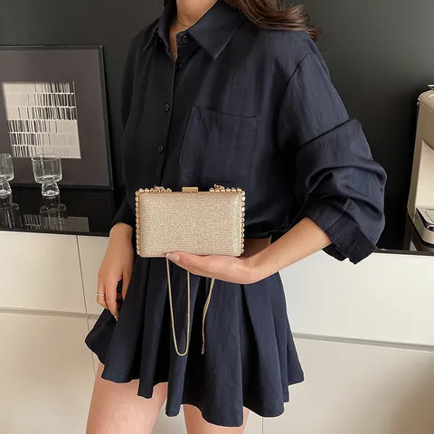 Women Luxury Evening Clutch Box Bag With Chain Sequin Rhinestone Shoulder Crossbody Bag For Party Wedding Elegant Small Acrylic Purse