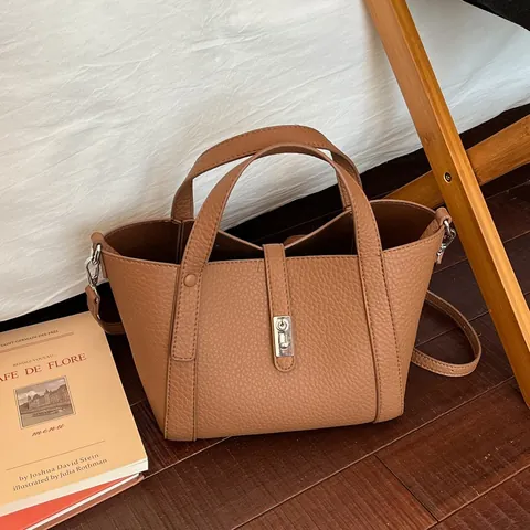 Retro Lychee Muster PU Leder Handtasche Und Beutel Für Damen Urban Minimalist Bucket Bag Mit Schlossverschluss Schulter Crossbody Tasche