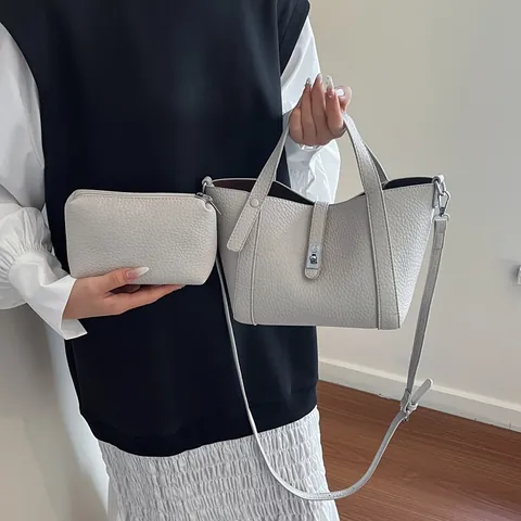 Retro Lychee Muster PU Leder Handtasche Und Beutel Für Damen Urban Minimalist Bucket Bag Mit Schlossverschluss Schulter Crossbody Tasche