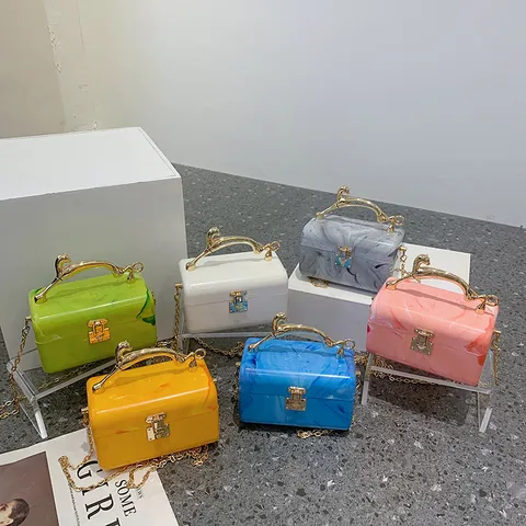 Fashion Women Acrylic Box Bag Leopard Handle Marble Pattern Evening Bag With Metal Chain Clasp Luxury Party Shoulder Bag