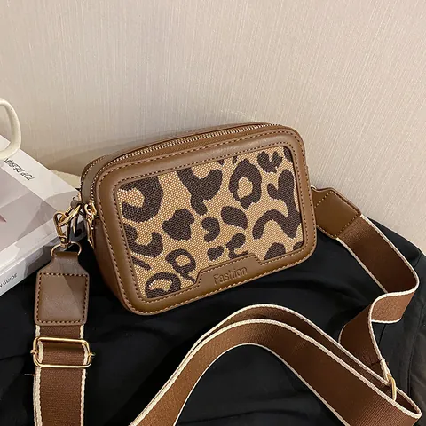 Women's Fashion Leopard Zebra Houndstooth Print Small Square Bag PU Leather Canvas Splicing Crossbody Camera Bag Contrast Color Casual Shoulder Bag