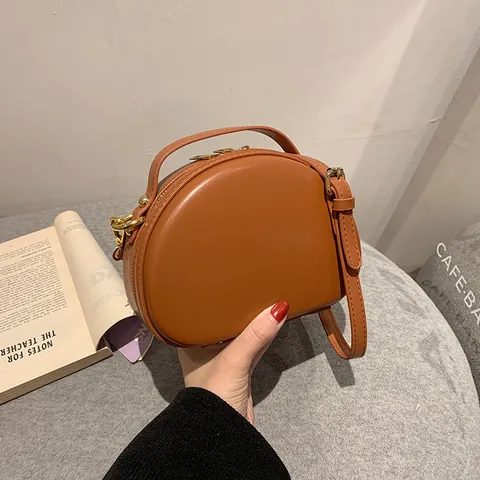 Women Vintage Half Round Crossbody Bag PU Leather Top Handle Handbag Gold Hardware Adjustable Strap Daily Shoulder Bag
