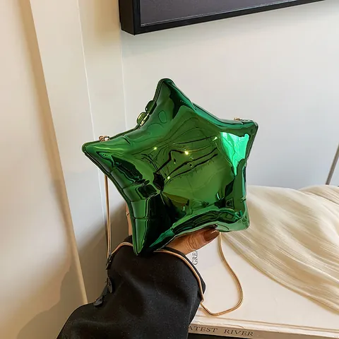 Women Fashion Star Shaped Acrylic Crossbody Bag Vintage Metallic Mirror Finish Chain Shoulder Bag Y2K Street Style Handbag
