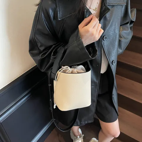 Bolso Bombonera de Lona y Cuero PU Retro para Mujer Color de Contraste Cordón Hombro Bolso de Bandolera para el Uso Diario