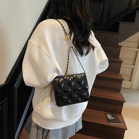 Bolso Bandolera Acolchado de Rombos para Mujer Cuero PU Mini Bolso Cuadrado Con Correa de Cadena de Bola Dorada Ajustable