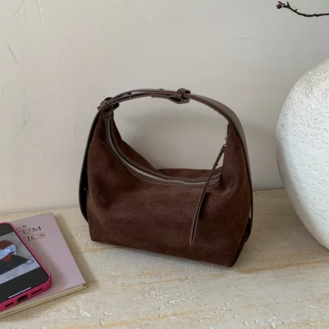 Bolso Hobo de Cuero PU Esmerilado Estilo Vintage Maillard Bolso de Hombro para Mujer Casual Color Sólido Cremallera Sobaco