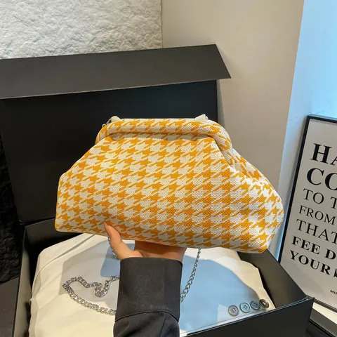 Bolso de Concha de Lona con Pata de Gallo para Mujer Bolso Bandolera con Cadena Vintage Bolso de Mano Minimalista con Pliegues de Nube para Fiesta Diaria