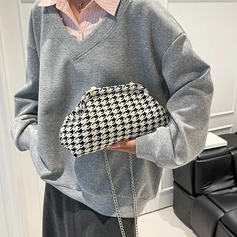 Bolso de Concha de Lona con Pata de Gallo para Mujer Bolso Bandolera con Cadena Vintage Bolso de Mano Minimalista con Pliegues de Nube para Fiesta Diaria