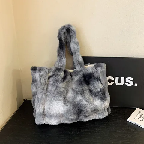 Bolso Tote de Piel Sintética para Mujer Gran Capacidad Peluche Bolso de Hombro Elegante Otoño Invierno Color Sólido Versátil