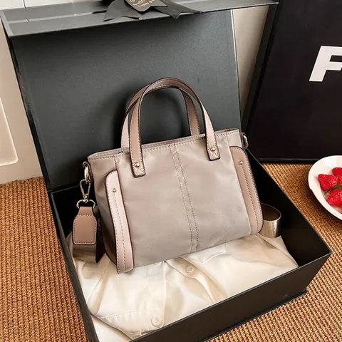 Bolso Tote de Nailon para Mujer Urbano Simple Bolso Bandolera Con Correa Ancha Ajustable Color de Contraste Bolso Diario
