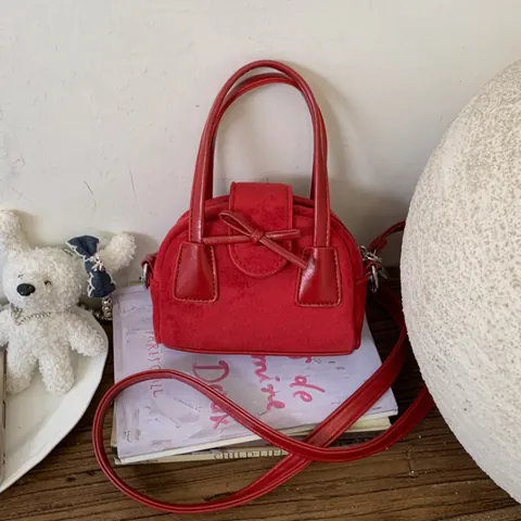 Bolso de Mano Mini de Cuero PU Mate Vintage para Mujer Con Lazo de Mariposa Bolso Bandolera Retro para Uso Diario