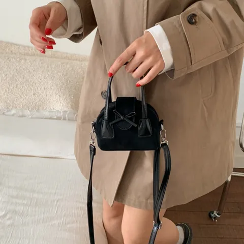 Bolso de Mano Mini de Cuero PU Mate Vintage para Mujer Con Lazo de Mariposa Bolso Bandolera Retro para Uso Diario