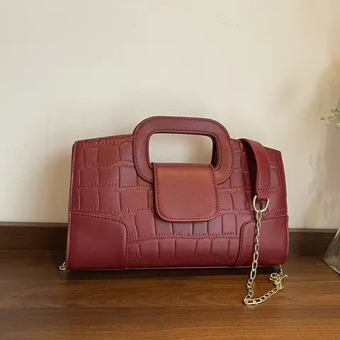 Bolso de Mano de Cuero PU con Patrón de Cocodrilo para Mujer Con Cadena de Metal Asa Hueca Bolso Bandolera para Diario Fiesta
