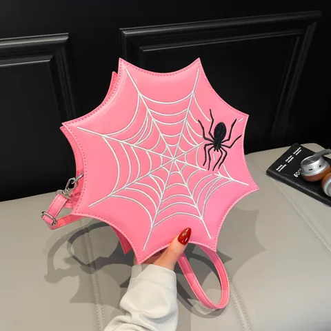 Gothic Spider Web Crossbody Bag PU Leather Embroidery Small Shoulder Purse For Women Halloween Party Dark Style Fashion Accessory