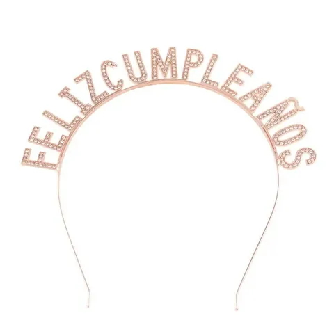 Spanish Feliz Cumpleaños Happy Birthday Headband Metal Rhinestone Birthday Party Decoration Hair Accessory Tiara For Women Kids