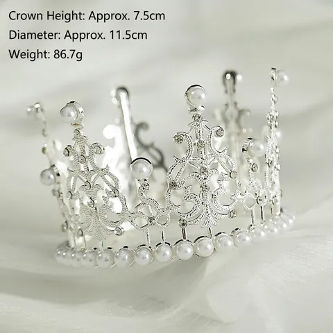 Lussuosa Corona Tiara in Lega con Künstliche Perle Sintetiche e Strass per Bambini Ragazze Compleanno Matrimonio Oro Argento Accessori Capelli