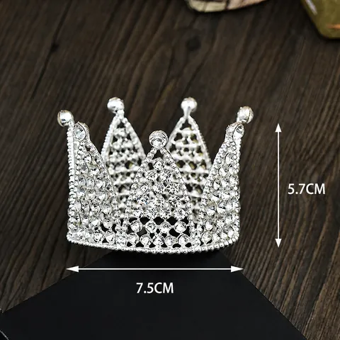 Luxury Mini Rhinestone Crown Cake Topper Alloy Tiara Decoration For Birthday Wedding Party Kids Hair Accessory Gold Silver