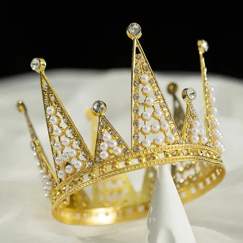 Rabbit Ears Pearl Rhinestone Crown Cake Topper For Birthday Wedding Party Gold Silver Hair Accessories For Girls