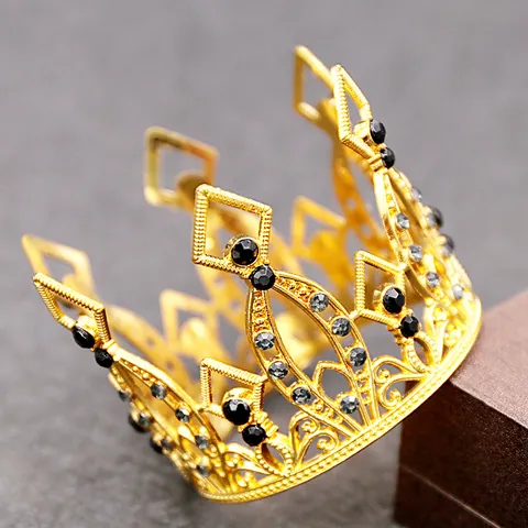 Mini Rhinestone Crown Headpiece For Kids Girls Alloy Geometric Hollow Out Crystal Tiara For Wedding Birthday Party Cake Topper