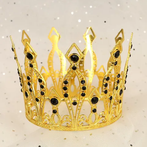 Vintage Royal Alloy Rhinestone Crown Tiara Hollow Out Crystal Hair Crown For Birthday Wedding Party Cake Topper Decoration Jewelry