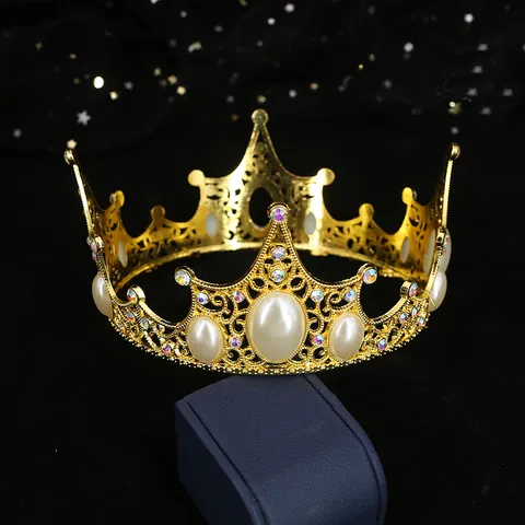 Baroque Retro Hollow Alloy Tiara With Faux Pearl Rhinestone For Wedding Birthday Party Cake Decoration Headwear For Women Girls