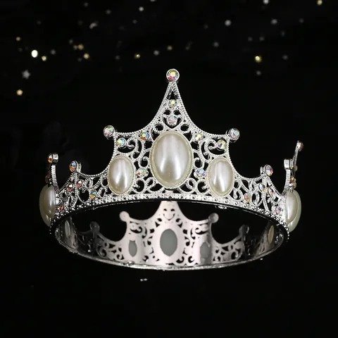Baroque Retro Hollow Alloy Tiara With Faux Pearl Rhinestone For Wedding Birthday Party Cake Decoration Headwear For Women Girls