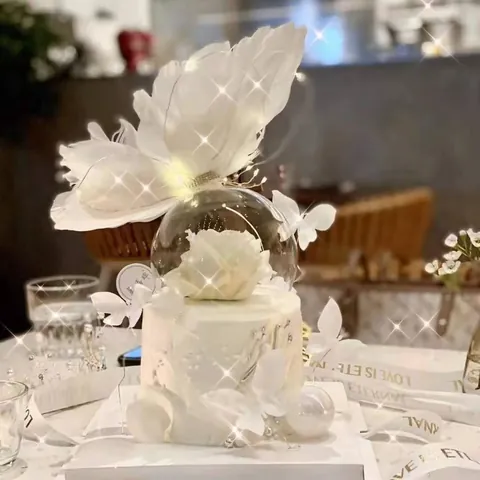 Luminous Feather Butterfly Angel Wings Cake Topper With Led Warm Light For Birthday Wedding Party Cake Decoration Ornament