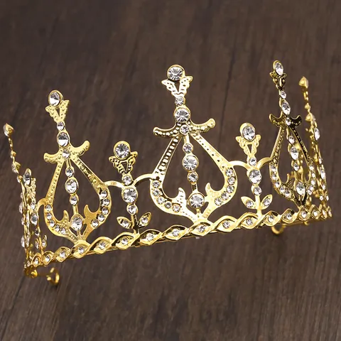 Vintage Baroque Rhinestone Heart Crown Tiara Alloy Gold Silver Hollow Out Wedding Cake Topper Hair Accessories For Women Party