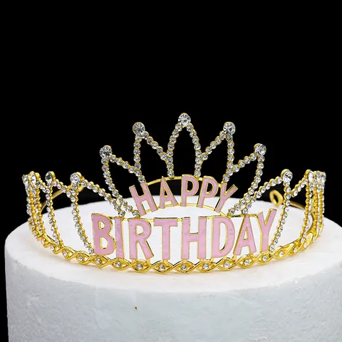 Alloy Rhinestone Crown Cake Topper Happy Birthday Tiara For Wedding Birthday Party Anniversary Cake Decoration Accessories